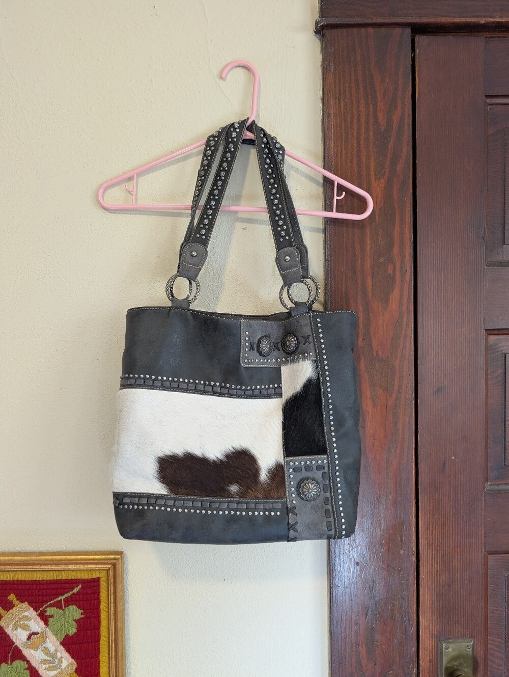 Trinity Ranch Hair On Cowhide Shoulder Purse Patchwork Metallic‎ Accents Y2K